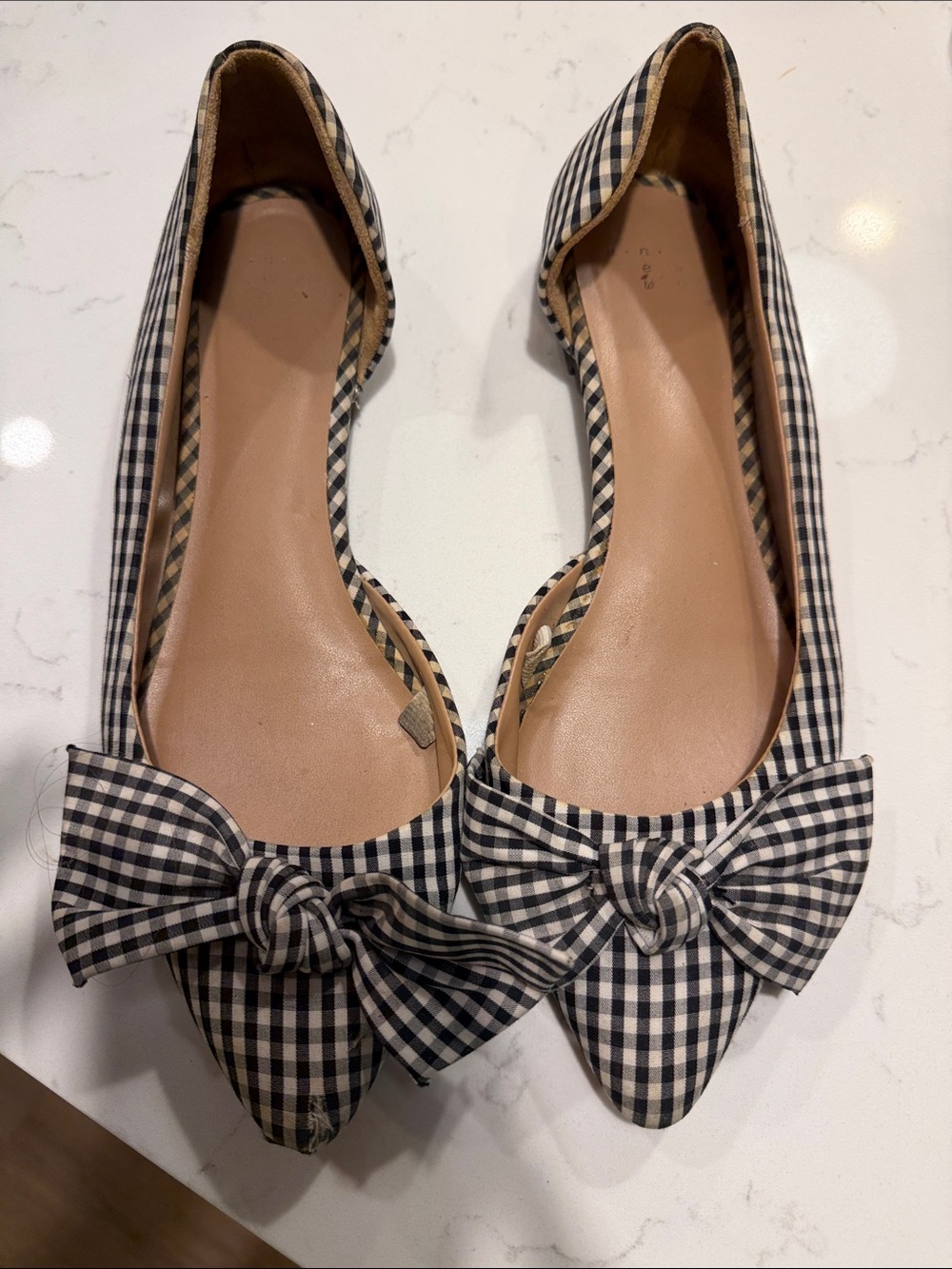 a new day Black & White Gingham Pointed Toe Bow Flats